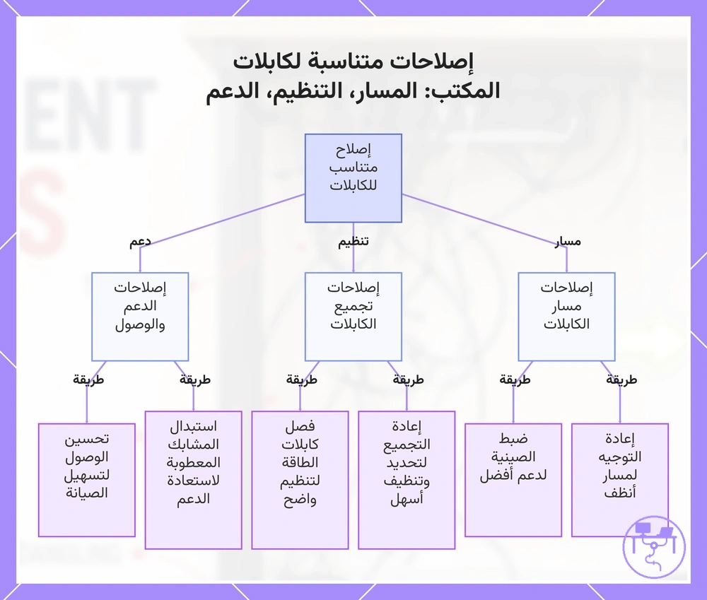 إصلاحات متناسبة لكابلات المكتب: المسار، التنظيم، الدعم