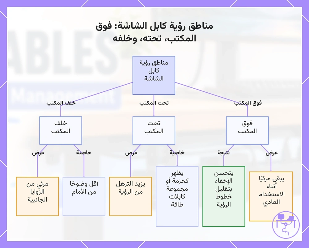 مناطق رؤية كابل الشاشة: فوق المكتب، تحته، وخلفه