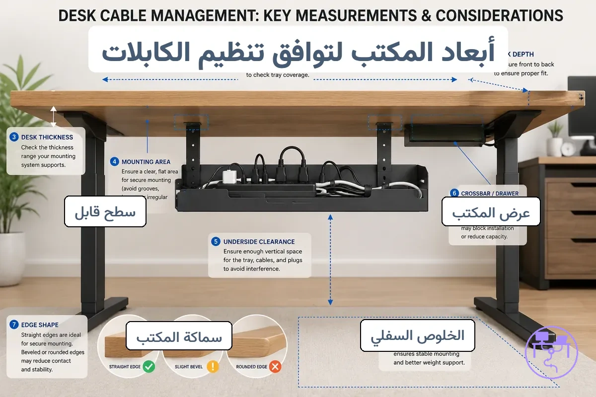 قياسات المكتب ومنطقة التثبيت المؤثرة على توافق نظام إدارة الكابلات