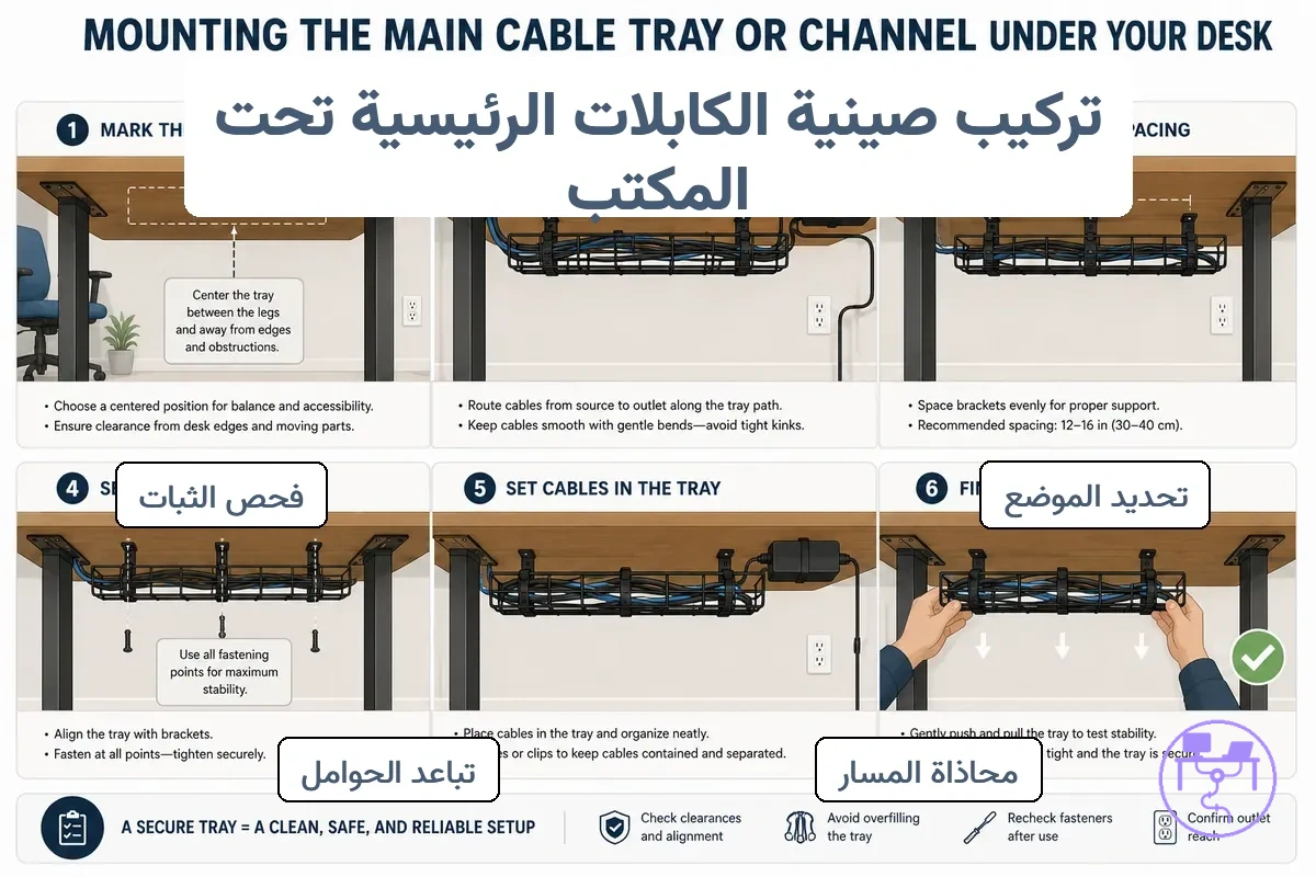 موضع تركيب الصينية أو القناة الرئيسية للكابلات أسفل المكتب