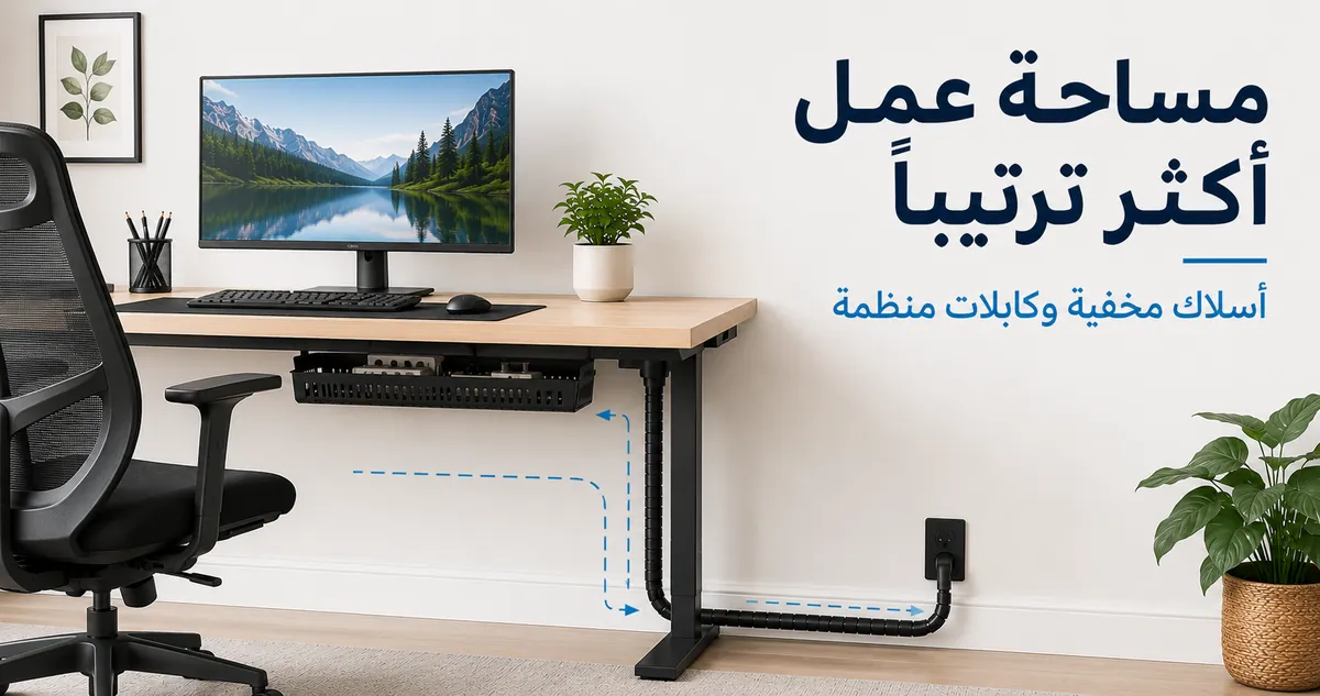 مساحة عمل أكثر ترتيبًا مع نظام إدارة كابلات المكتب لإخفاء الأسلاك الظاهرة وتنظيم الكابلات أسفل المكتب