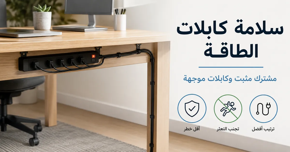 تخطيط آمن لنظام إدارة كابلات المكتب مع كابلات طاقة ومشترك كهرباء مثبت أسفل المكتب