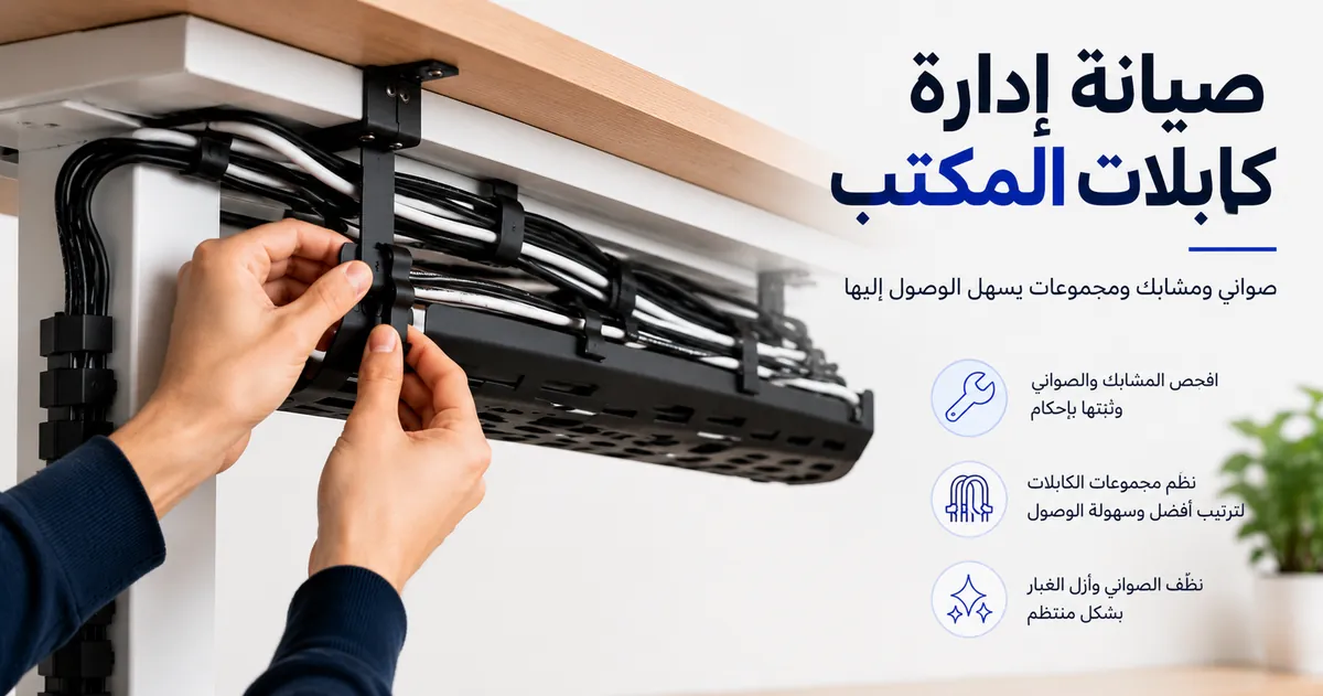 تعديل وصيانة نظام إدارة كابلات المكتب مع صواني ومشابك ومجموعات كابلات يسهل الوصول إليها