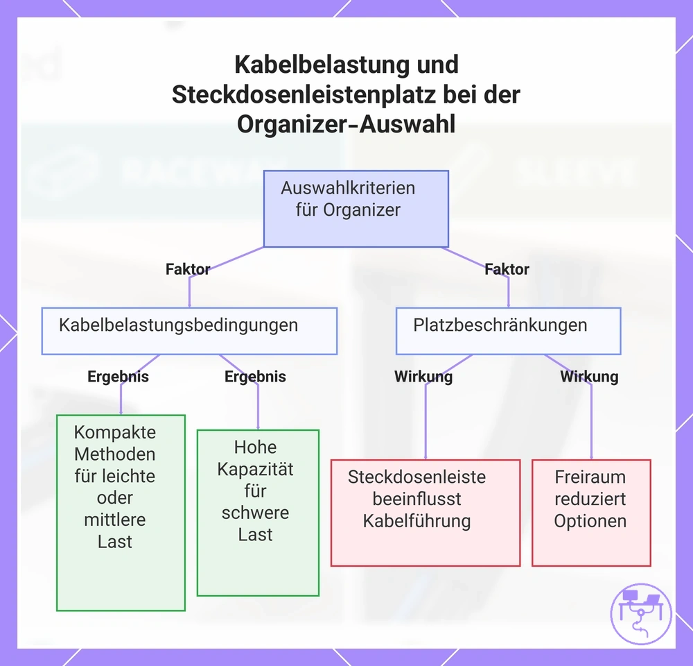 Kabelbelastung und Steckdosenleistenplatz bei der Organizer-Auswahl