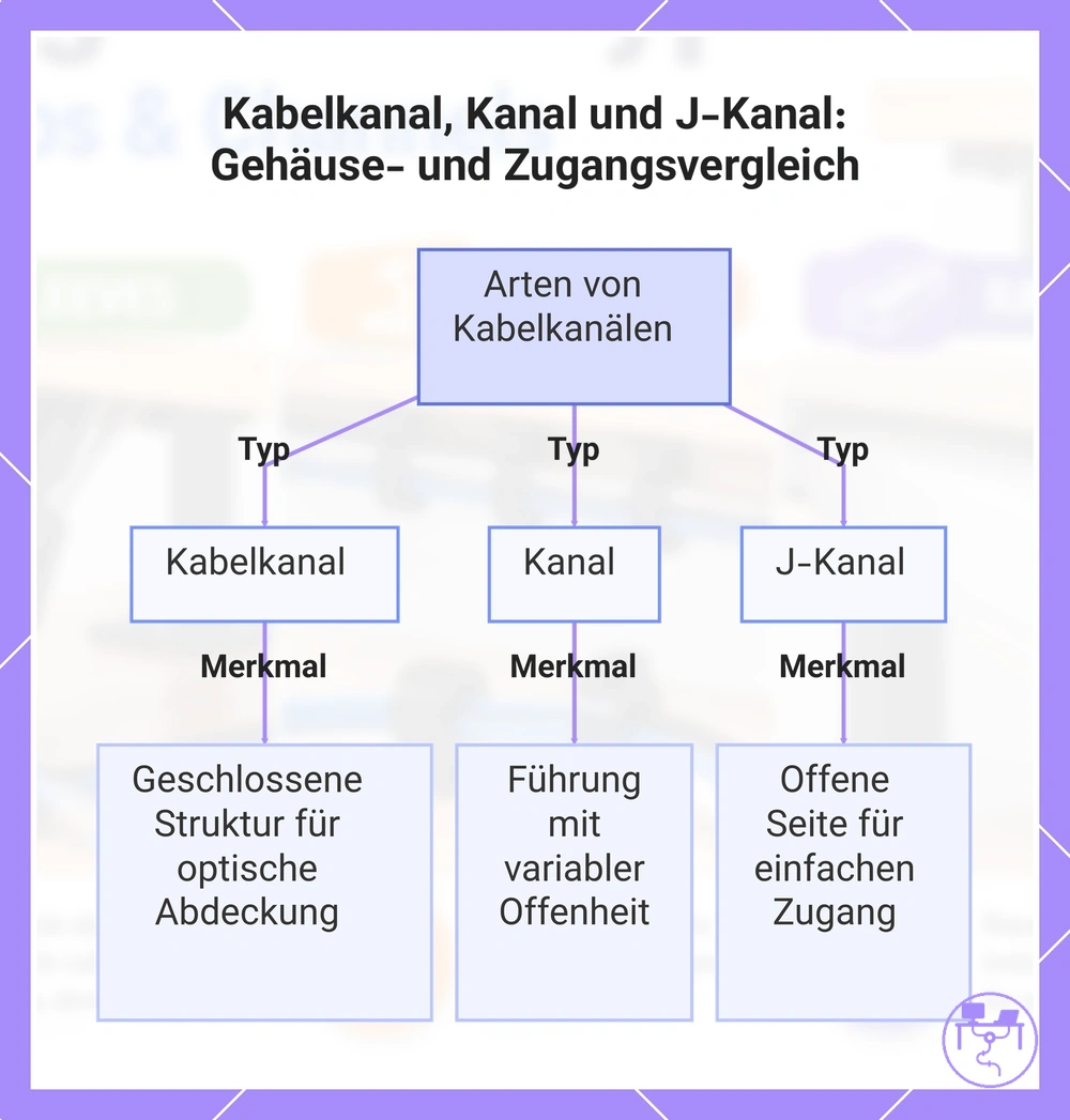 Kabelkanal, Kanal und J-Kanal: Gehäuse- und Zugangsvergleich