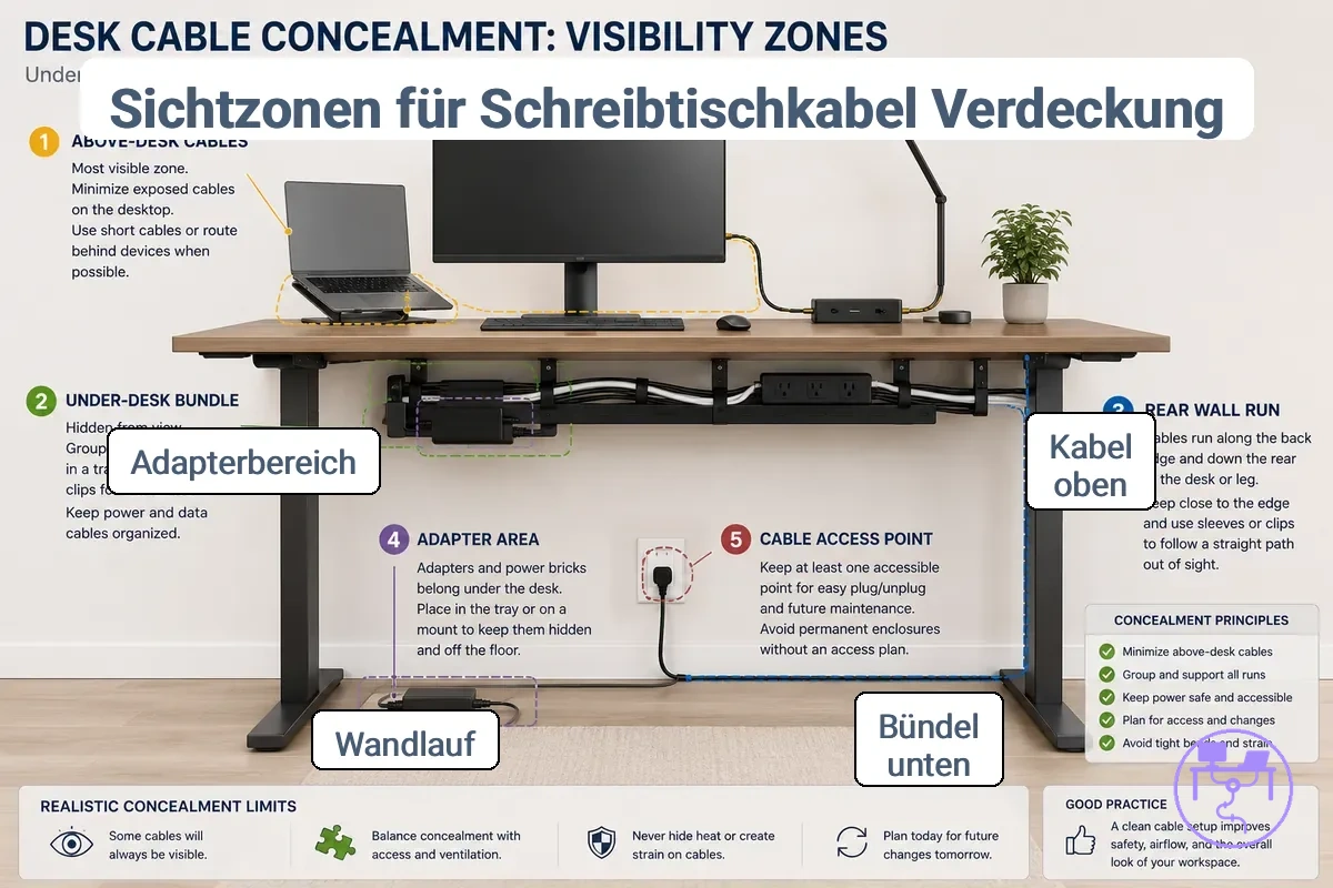 Annotierte Sichtbarkeitszonen für die Schreibtisch-Kabelverdeckung