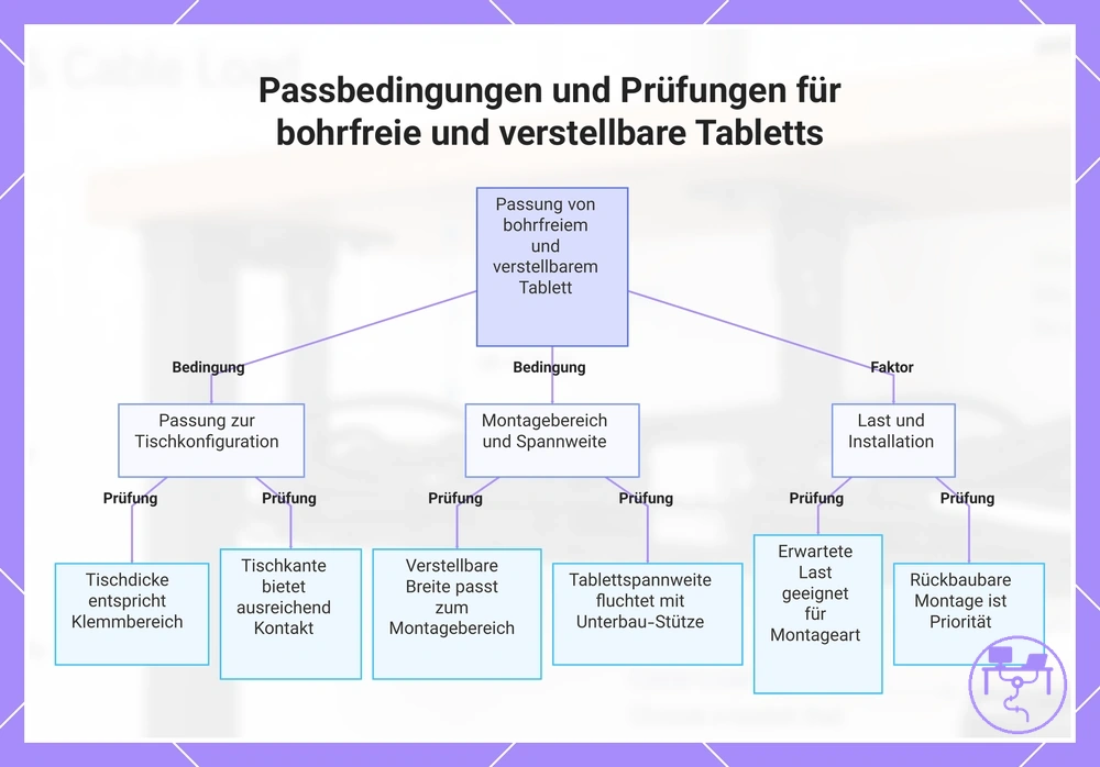 Passbedingungen und Prüfungen für bohrfreie und verstellbare Tabletts