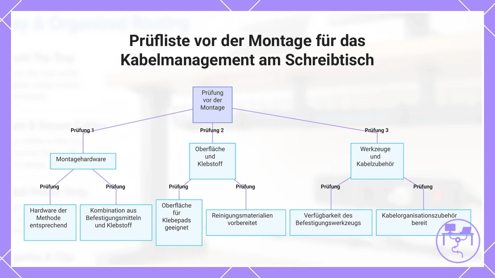 Prüfliste vor der Montage für das Kabelmanagement am Schreibtisch