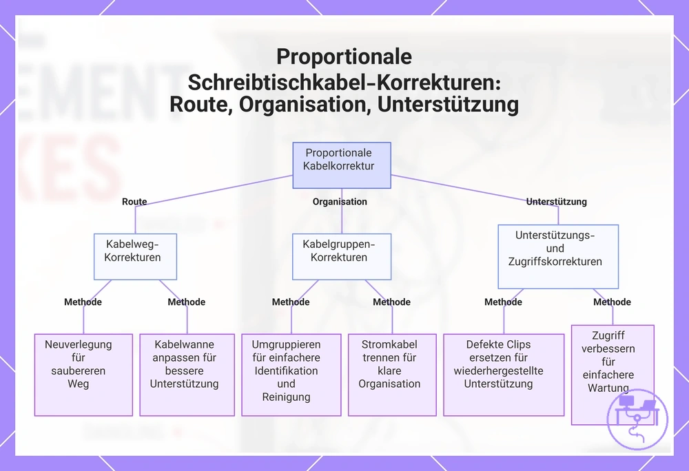 Proportionale Schreibtischkabel-Korrekturen: Route, Organisation, Unterstützung