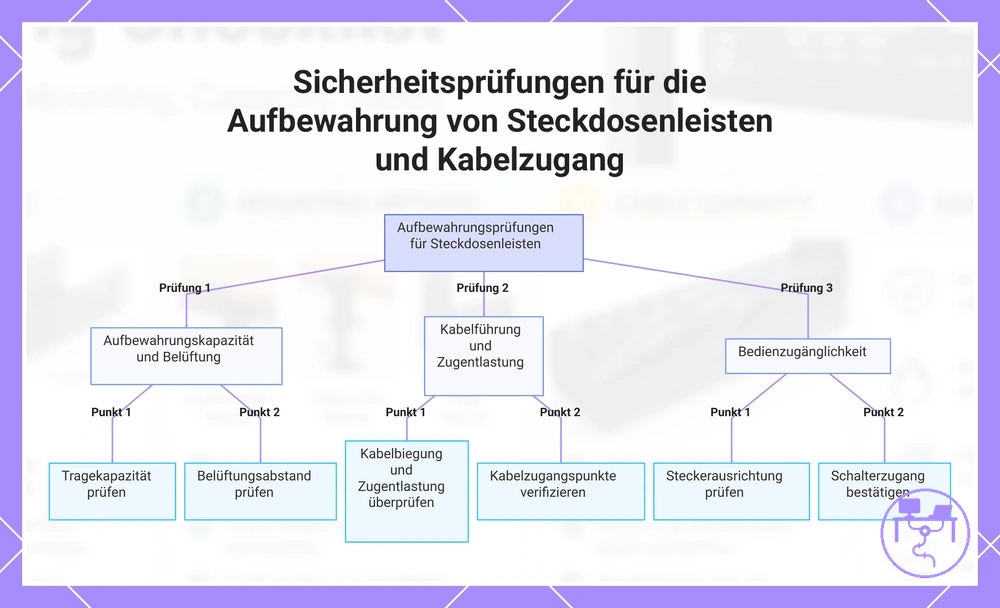 Sicherheitsprüfungen für die Aufbewahrung von Steckdosenleisten und Kabelzugang