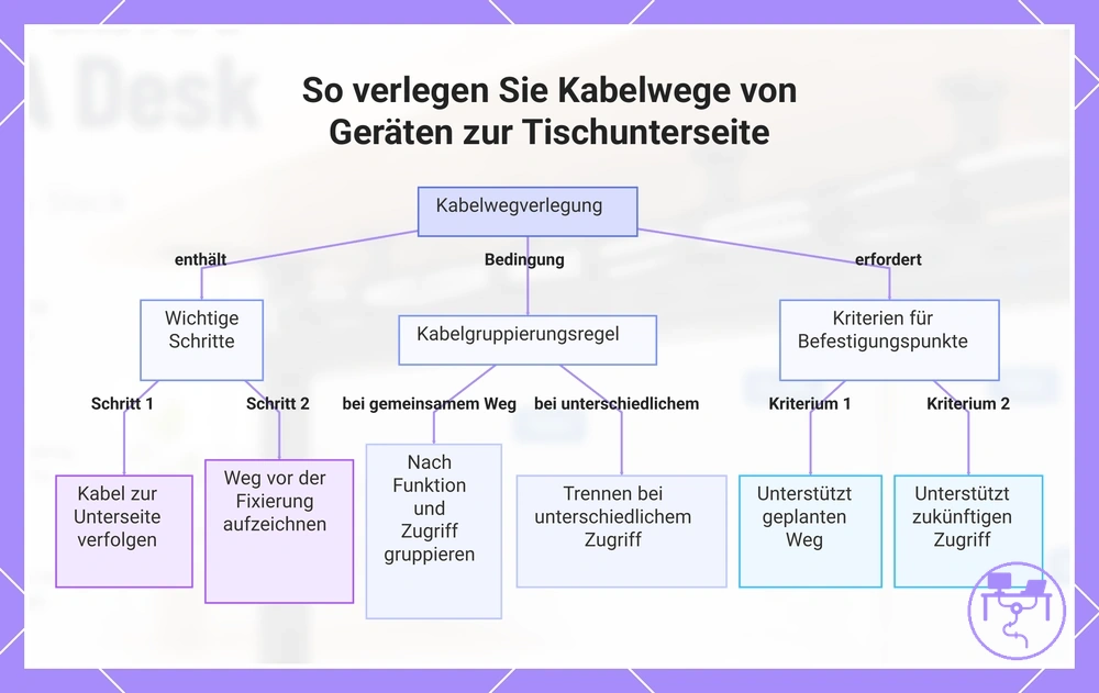 So verlegen Sie Kabelwege von Geräten zur Tischunterseite