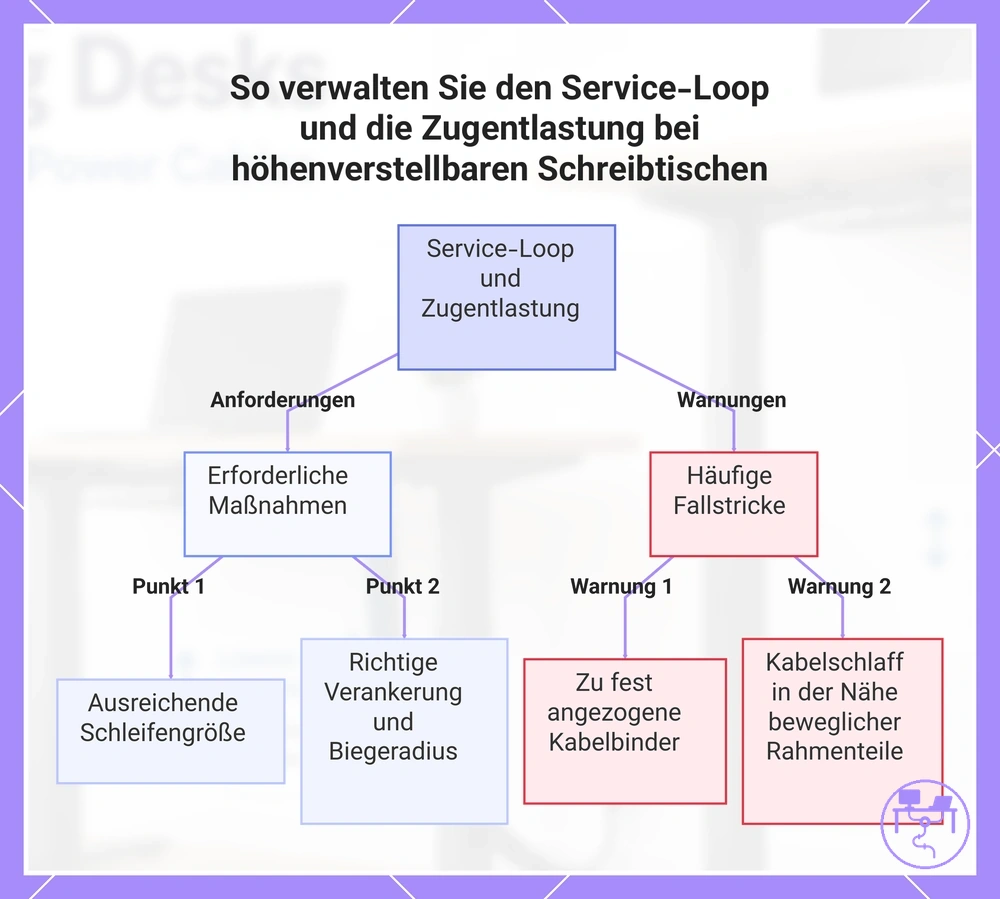 So verwalten Sie den Service-Loop und die Zugentlastung bei höhenverstellbaren Schreibtischen