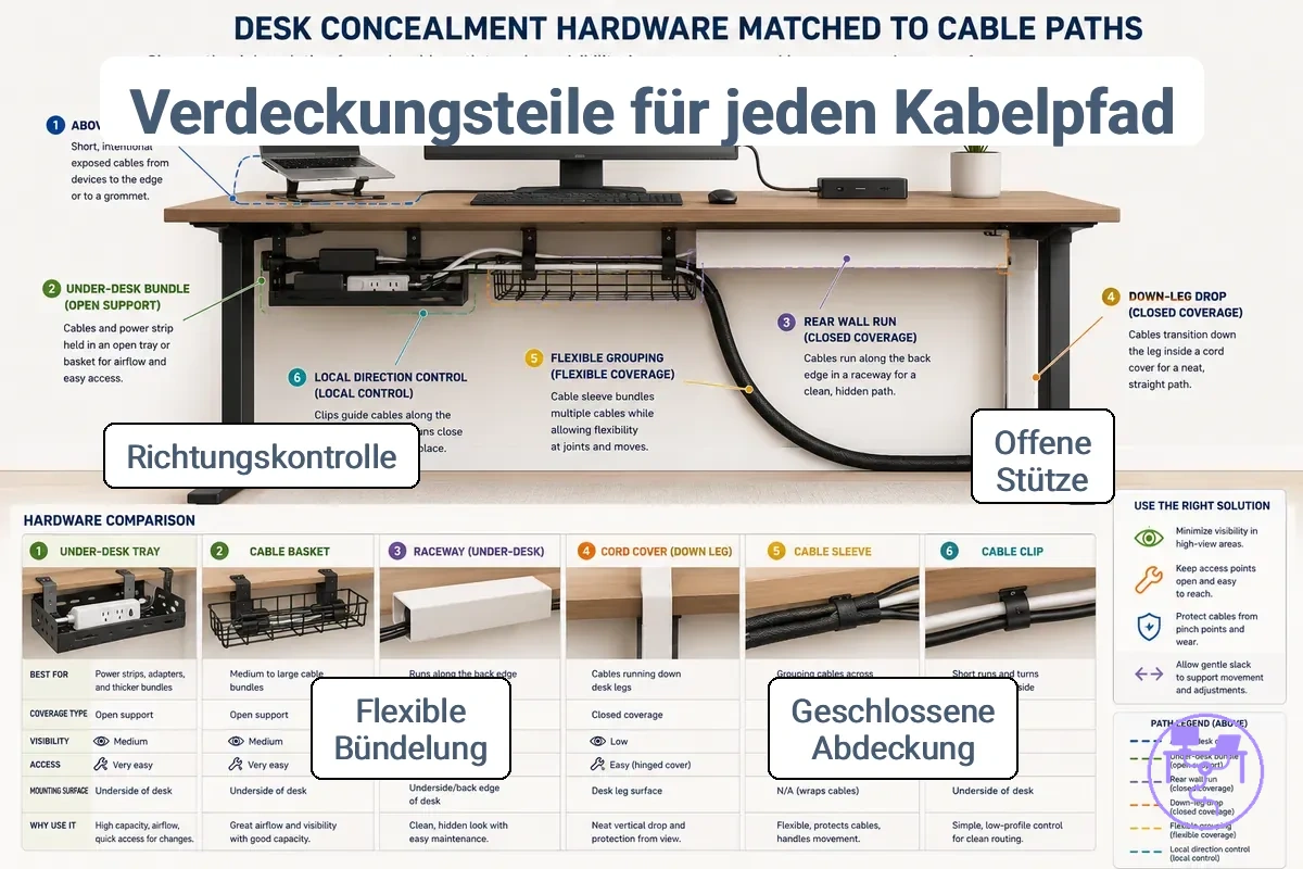 Verdeckungshardware, abgestimmt auf verschiedene Kabelwege