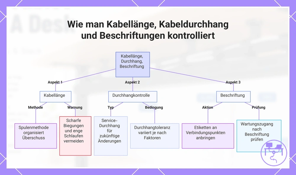 Wie man Kabellänge, Kabeldurchhang und Beschriftungen kontrolliert