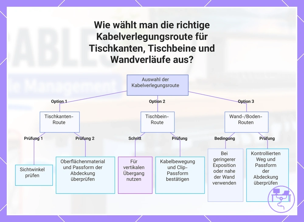 Wie wählt man die richtige Kabelverlegungsroute für Tischkanten, Tischbeine und Wandverläufe aus?