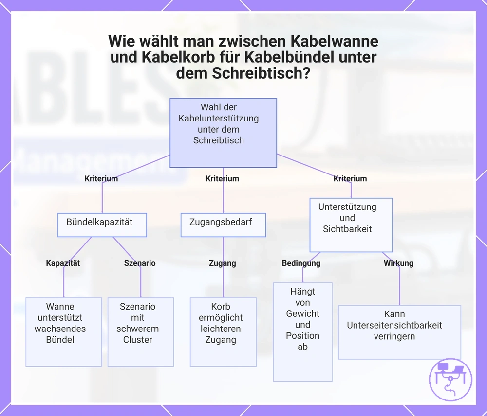 Wie wählt man zwischen Kabelwanne und Kabelkorb für Kabelbündel unter dem Schreibtisch?