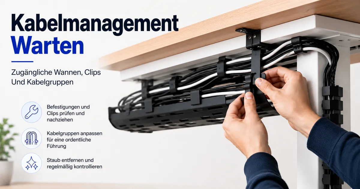 Wartung und Anpassung eines Kabelmanagement-Systems mit zugänglichen Kabelwannen, Clips und geordneten Kabelgruppen