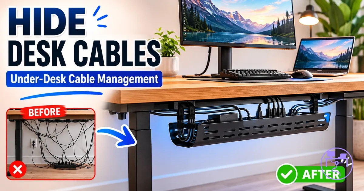 Hidden desk cables using an under-desk cable management system for a clean workstation view