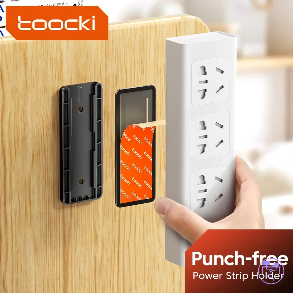 Self-adhesive power strip holder for fixing a plug strip or charger holder