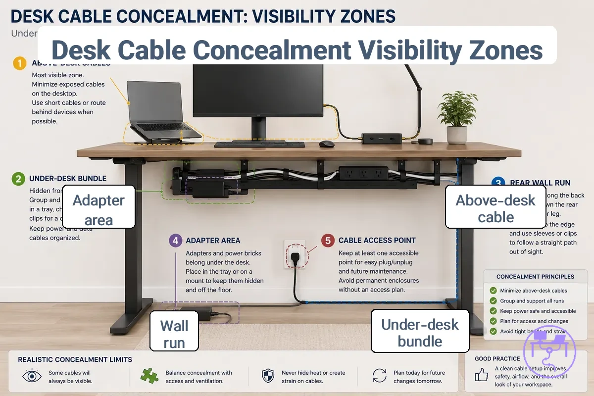 Annotated visibility zones for desk cable concealment