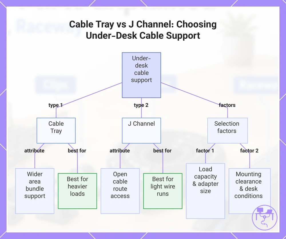 Cable Tray vs J Channel: Choosing Under-Desk Cable Support