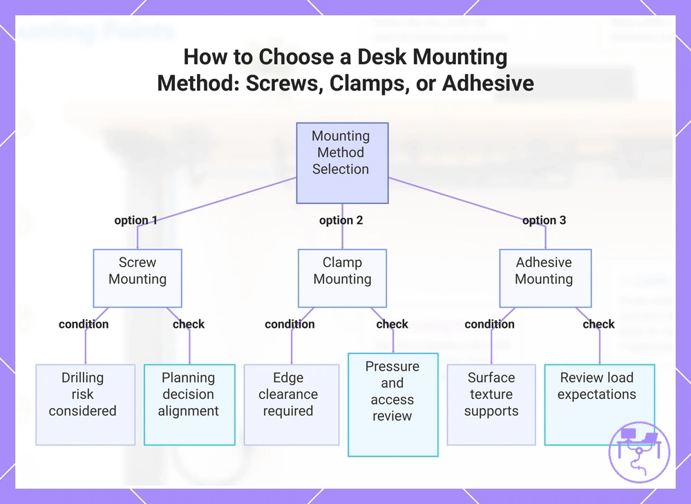 How to Choose a Desk Mounting Method: Screws, Clamps, or Adhesive