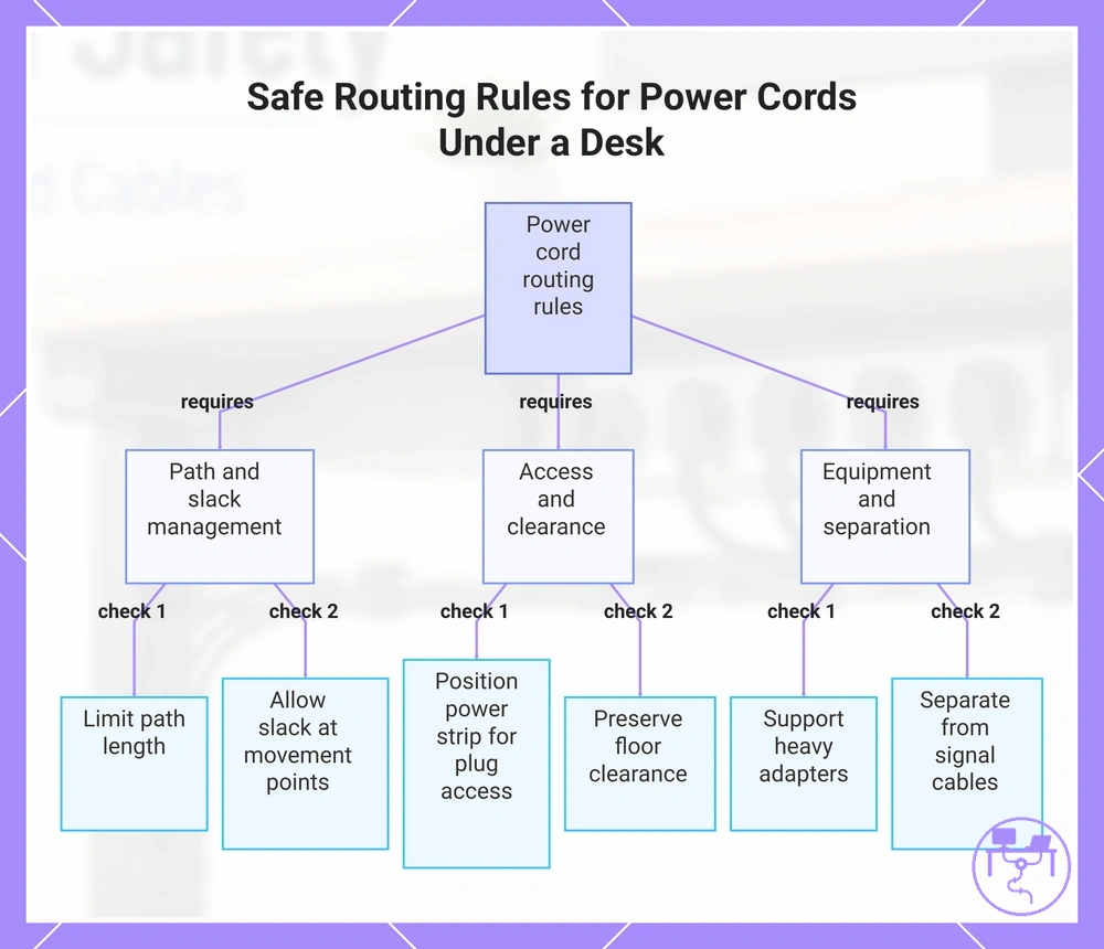 Safe Routing Rules for Power Cords Under a Desk