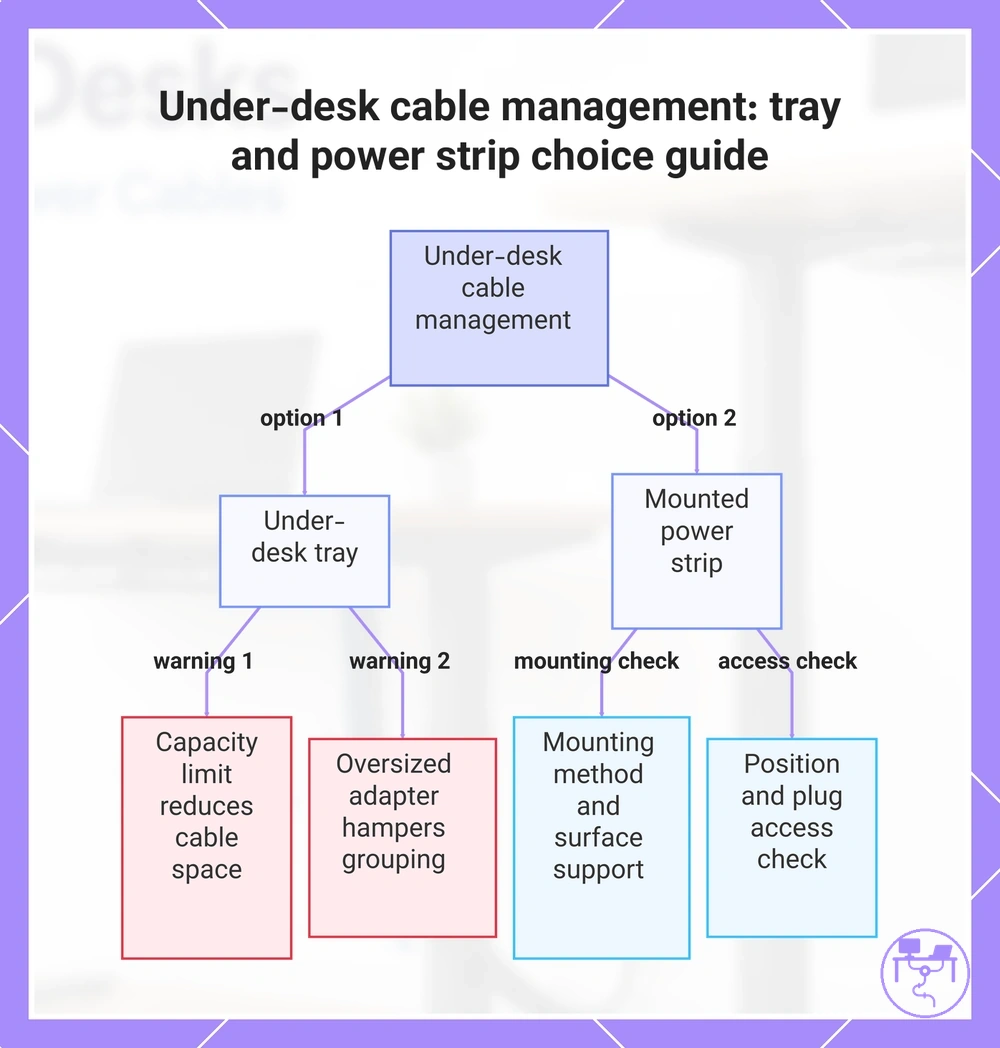 Under-desk cable management: tray and power strip choice guide
