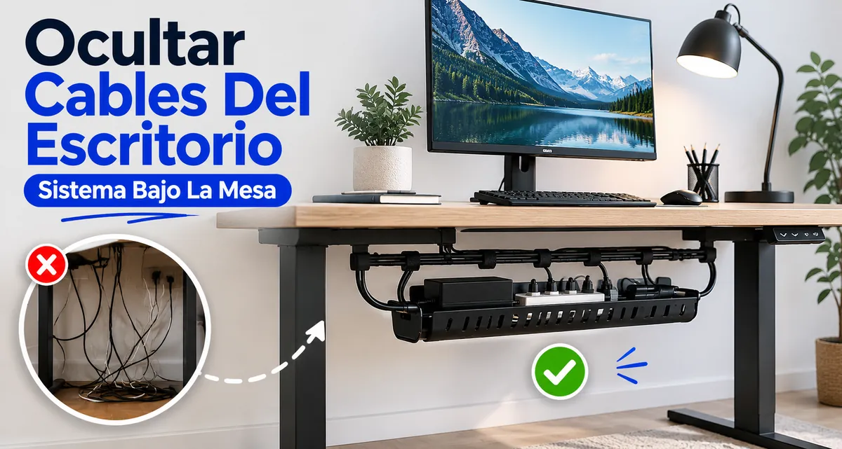 Cables de escritorio ocultos con un sistema de gestión bajo la mesa para un puesto de trabajo limpio