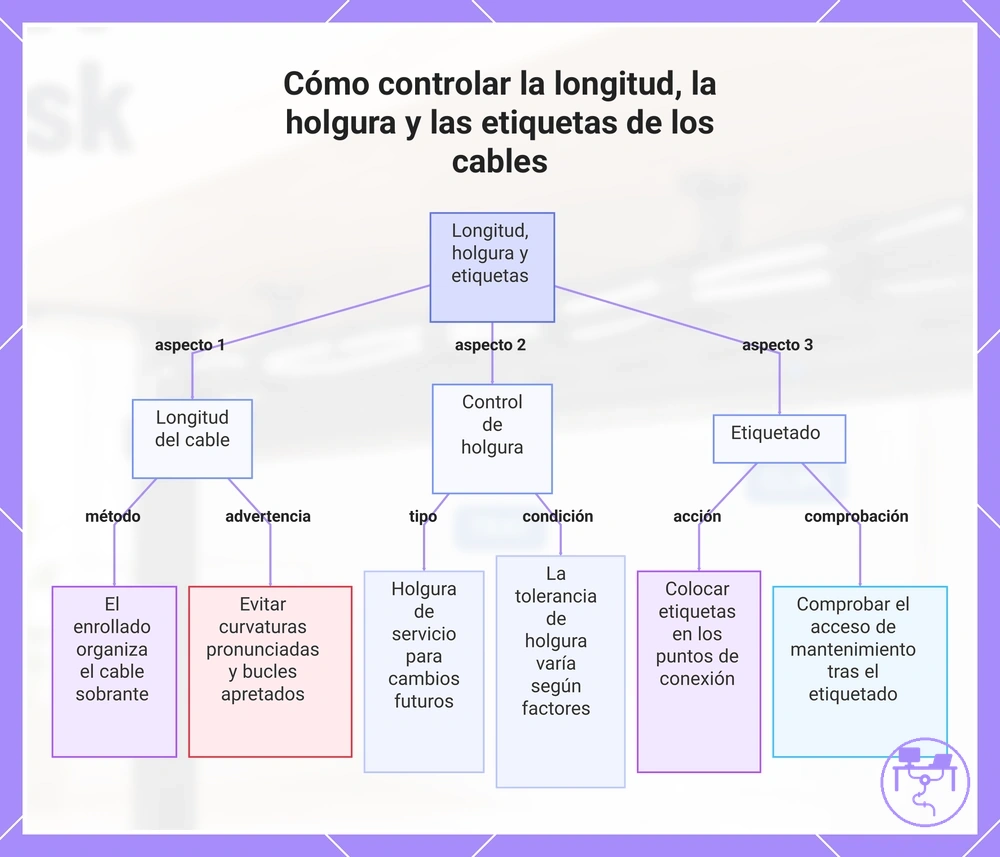 Cómo controlar la longitud, la holgura y las etiquetas de los cables