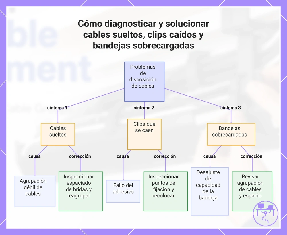 Cómo diagnosticar y solucionar cables sueltos, clips caídos y bandejas sobrecargadas