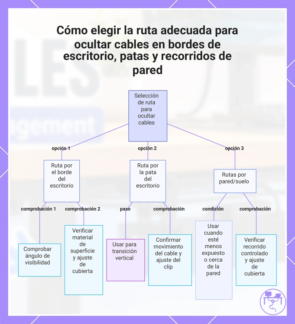 Cómo elegir la ruta adecuada para ocultar cables en bordes de escritorio, patas y recorridos de pared