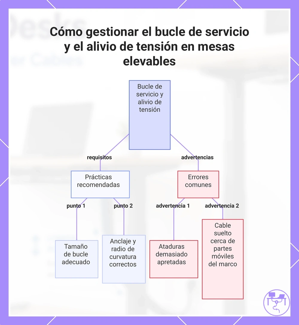 Cómo gestionar el bucle de servicio y el alivio de tensión en mesas elevables