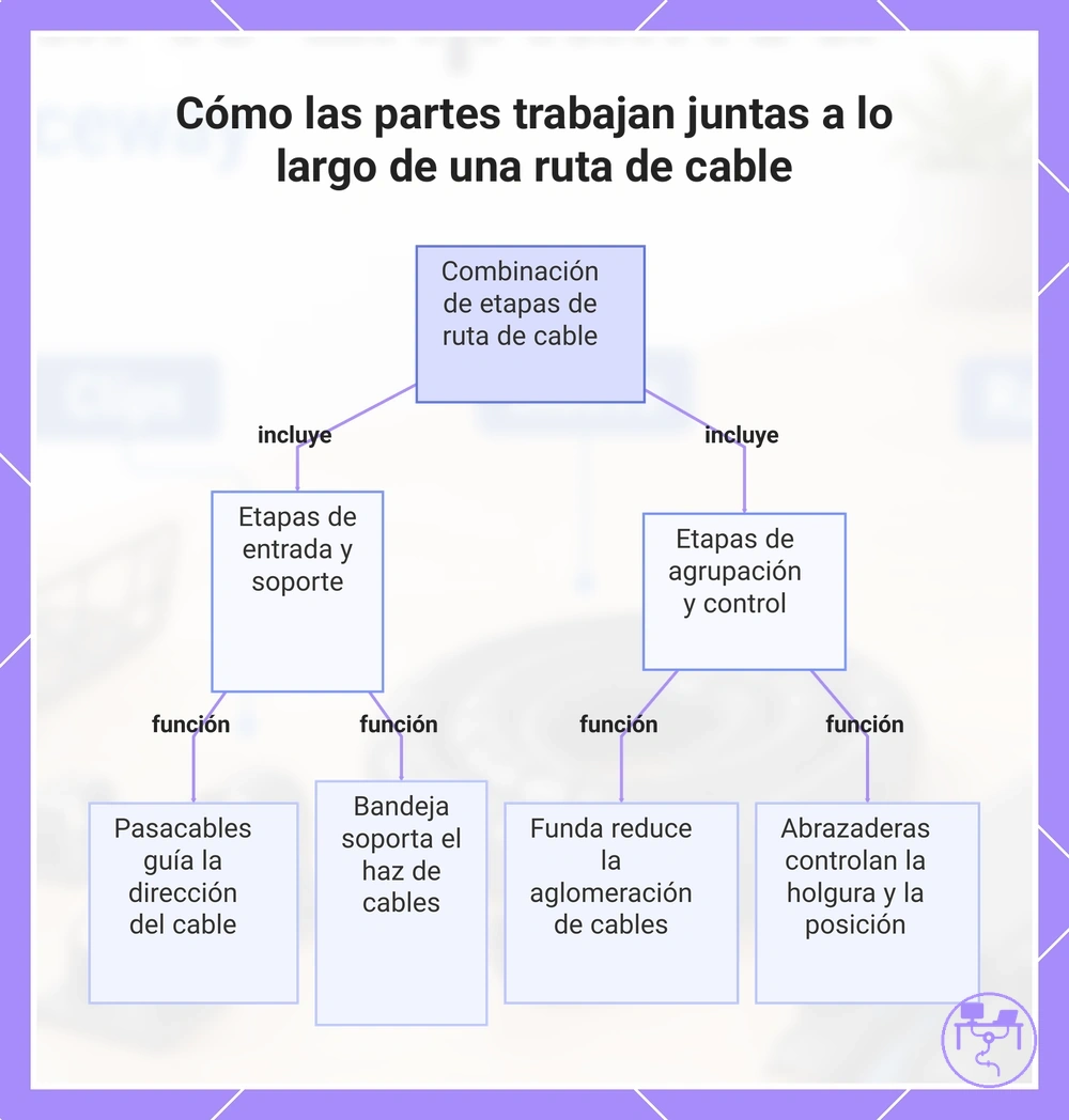 Cómo las partes trabajan juntas a lo largo de una ruta de cable