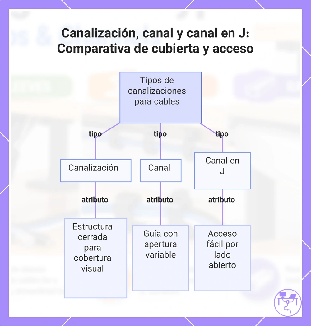 Canalización, canal y canal en J: Comparativa de cubierta y acceso