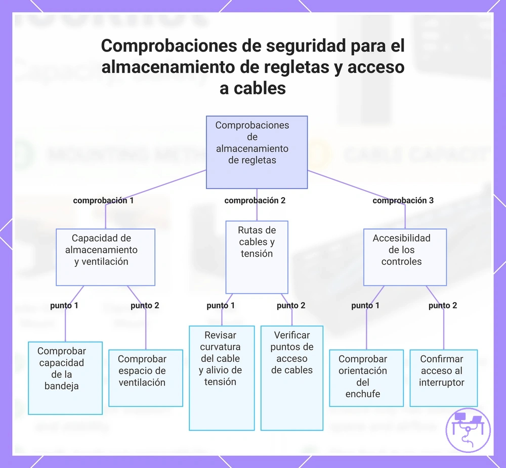 Comprobaciones de seguridad para el almacenamiento de regletas y acceso a cables