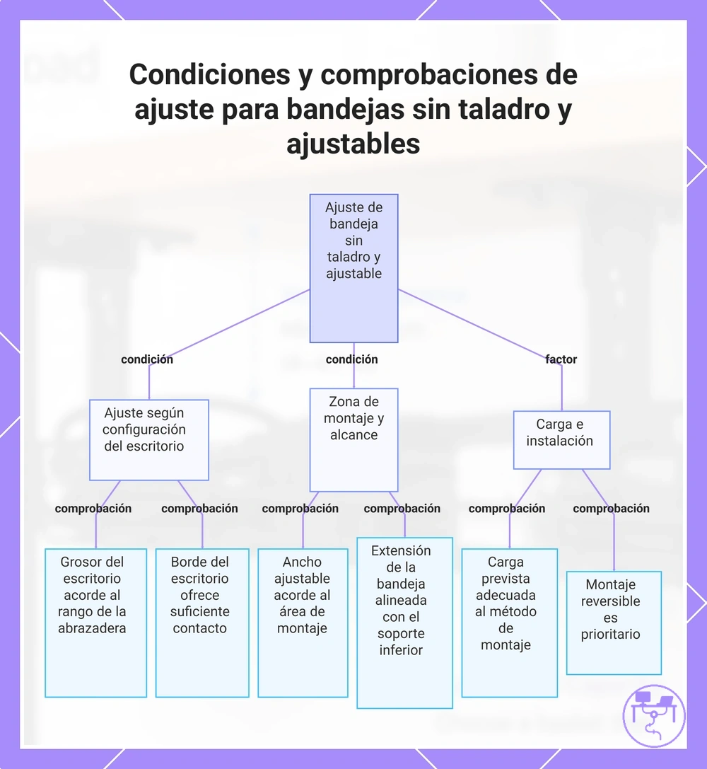 Condiciones y comprobaciones de ajuste para bandejas sin taladro y ajustables