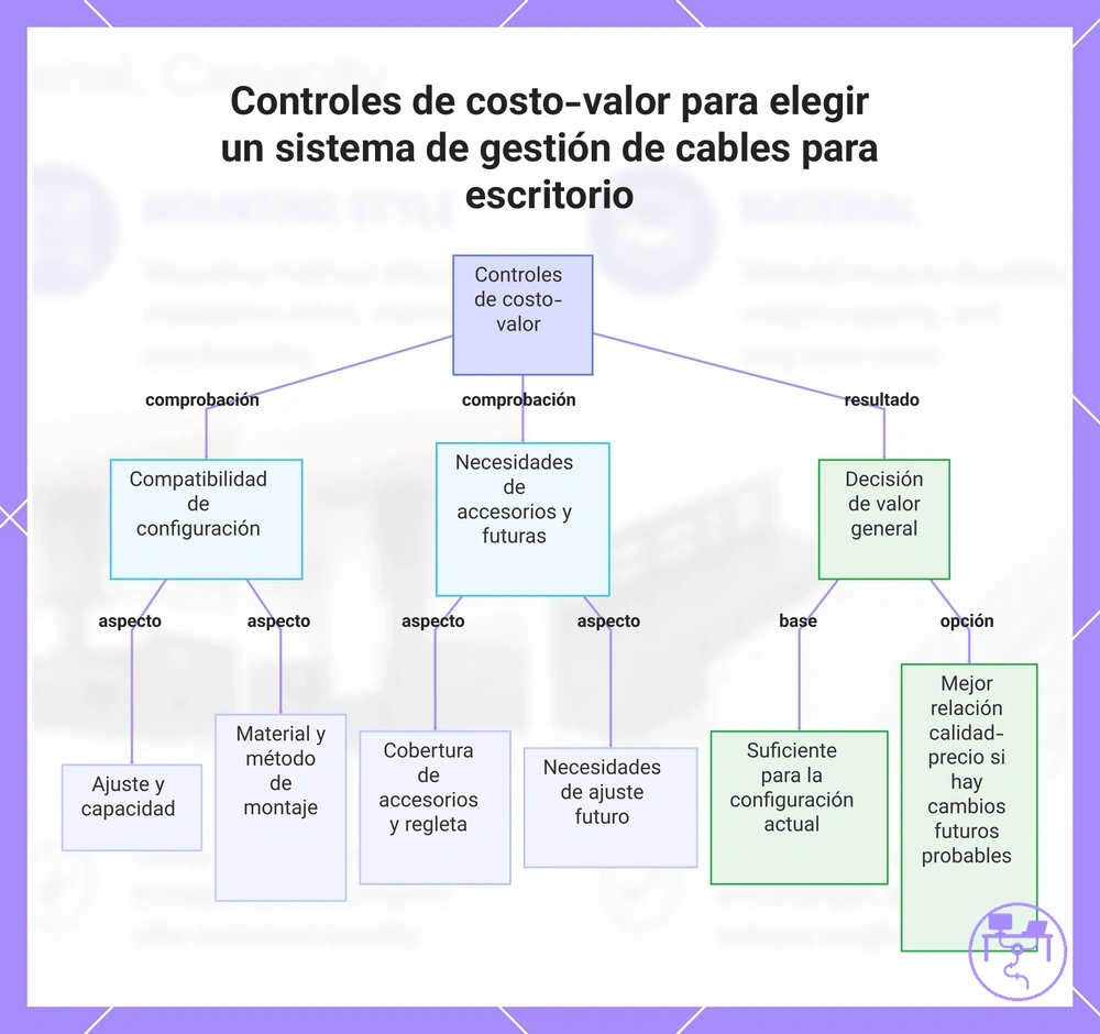 Controles de costo-valor para elegir un sistema de gestión de cables para escritorio