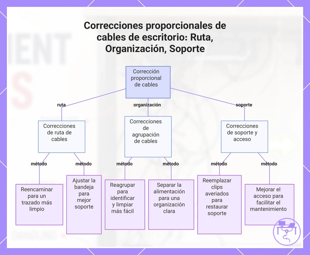 Correcciones proporcionales de cables de escritorio: Ruta, Organización, Soporte