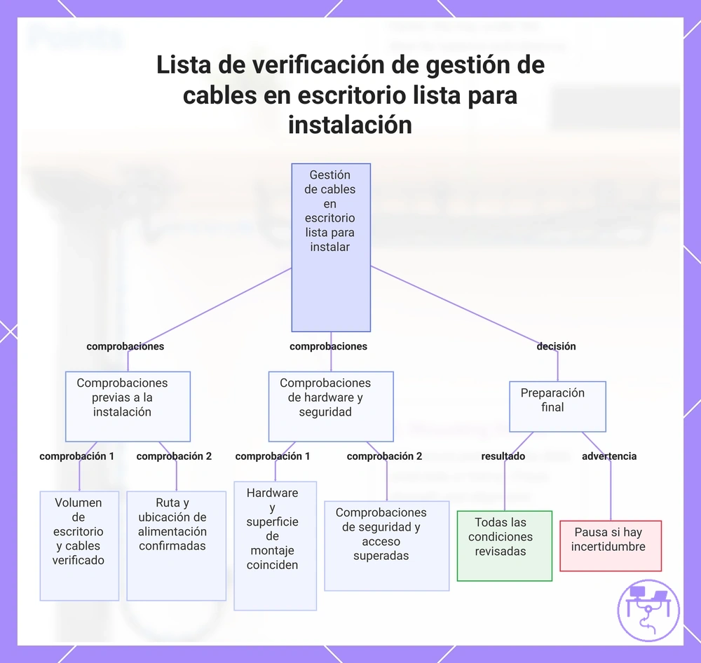 Lista de verificación de gestión de cables en escritorio lista para instalación