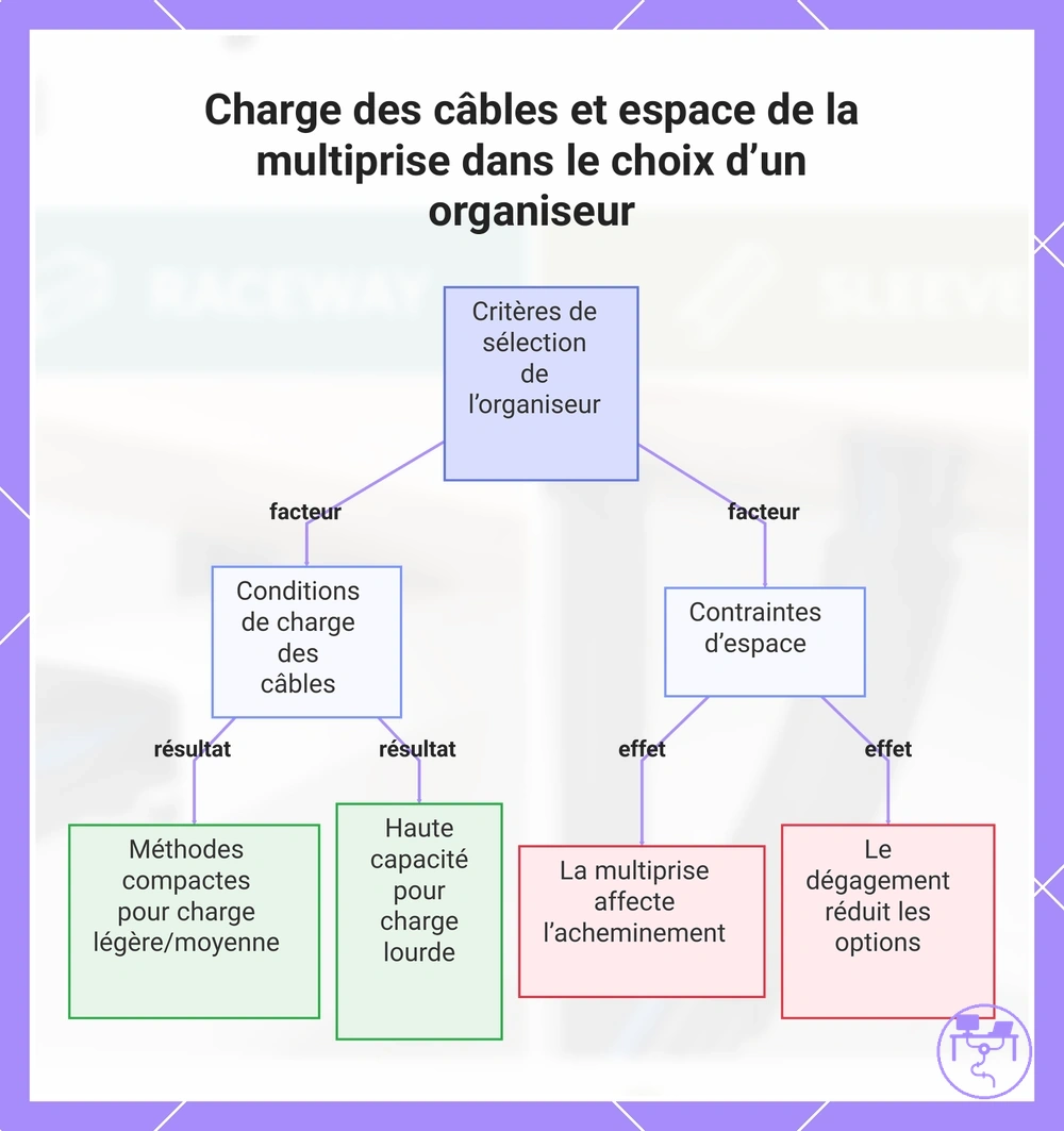 Charge des câbles et espace de la multiprise dans le choix d’un organiseur