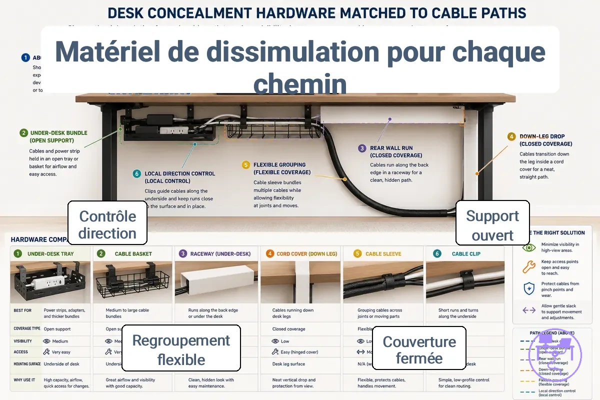 Matériel de dissimulation adapté à différents chemins de câbles