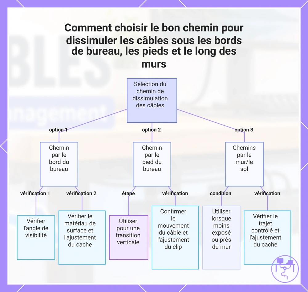 Comment choisir le bon chemin pour dissimuler les câbles sous les bords de bureau, les pieds et le long des murs