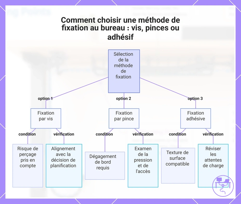 Comment choisir une méthode de fixation au bureau : vis, pinces ou adhésif