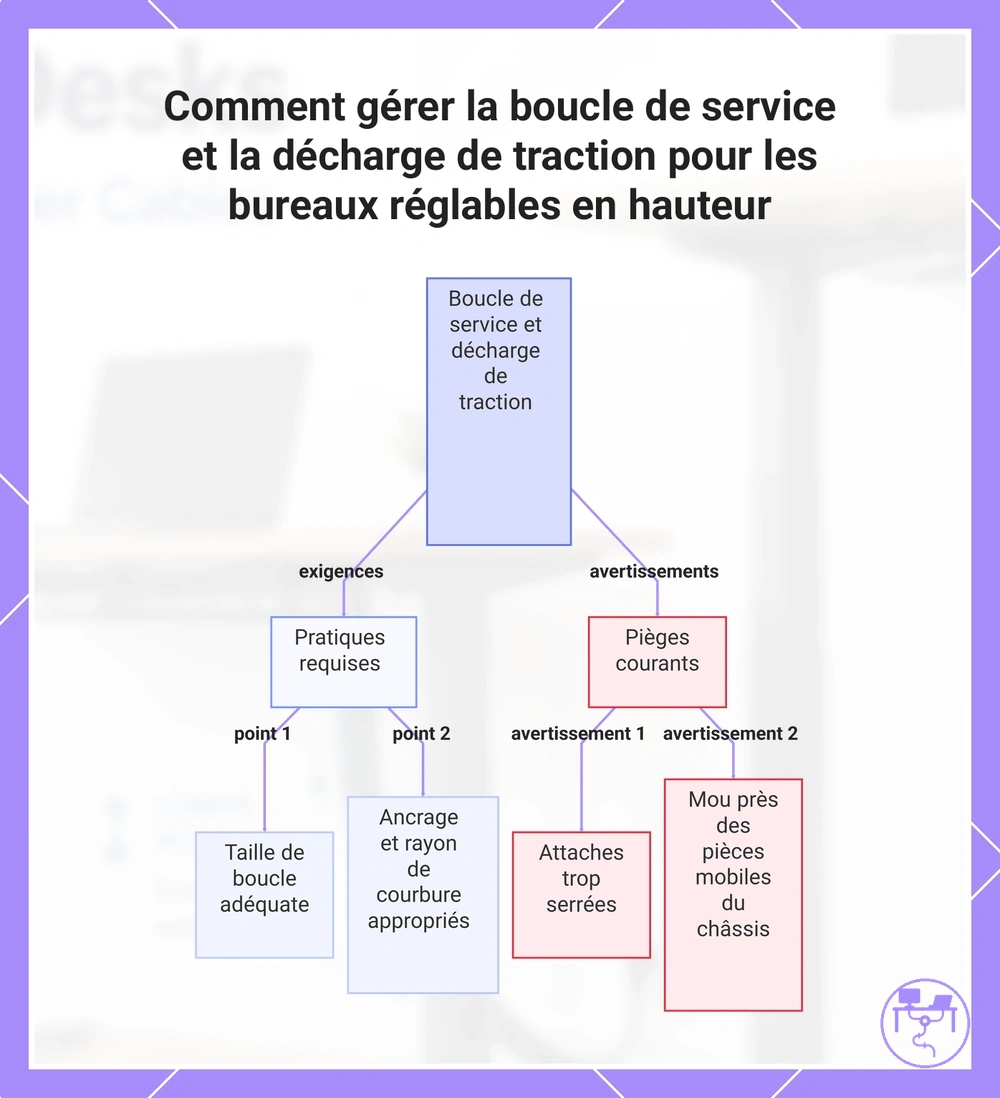 Comment gérer la boucle de service et la décharge de traction pour les bureaux réglables en hauteur