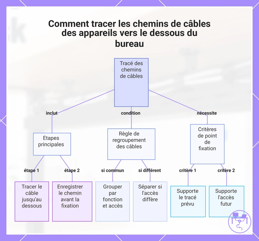 Comment tracer les chemins de câbles des appareils vers le dessous du bureau