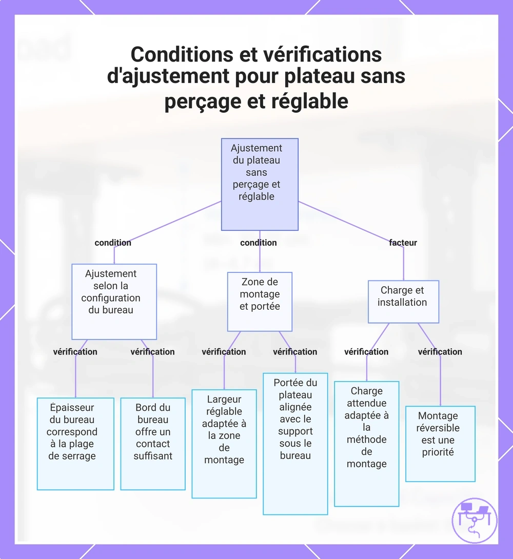 Conditions et vérifications d'ajustement pour plateau sans perçage et réglable