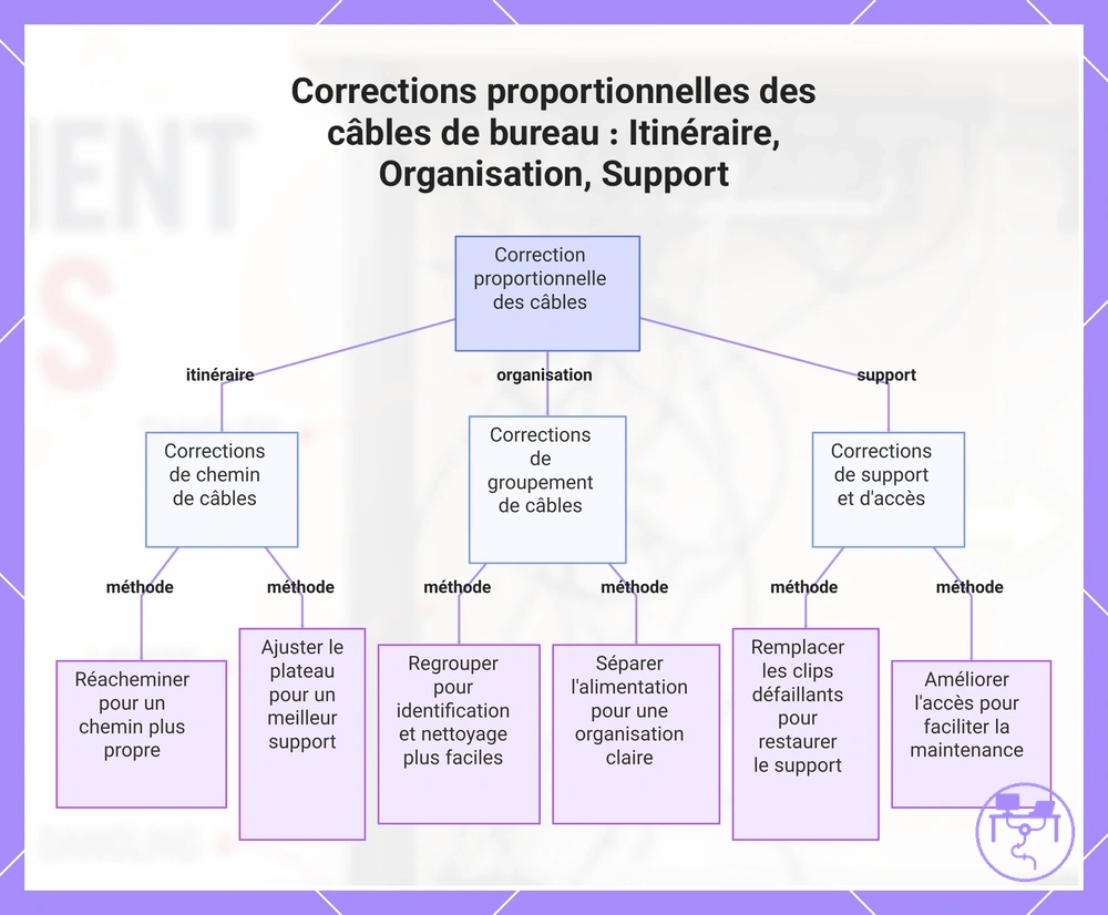 Corrections proportionnelles des câbles de bureau : Itinéraire, Organisation, Support
