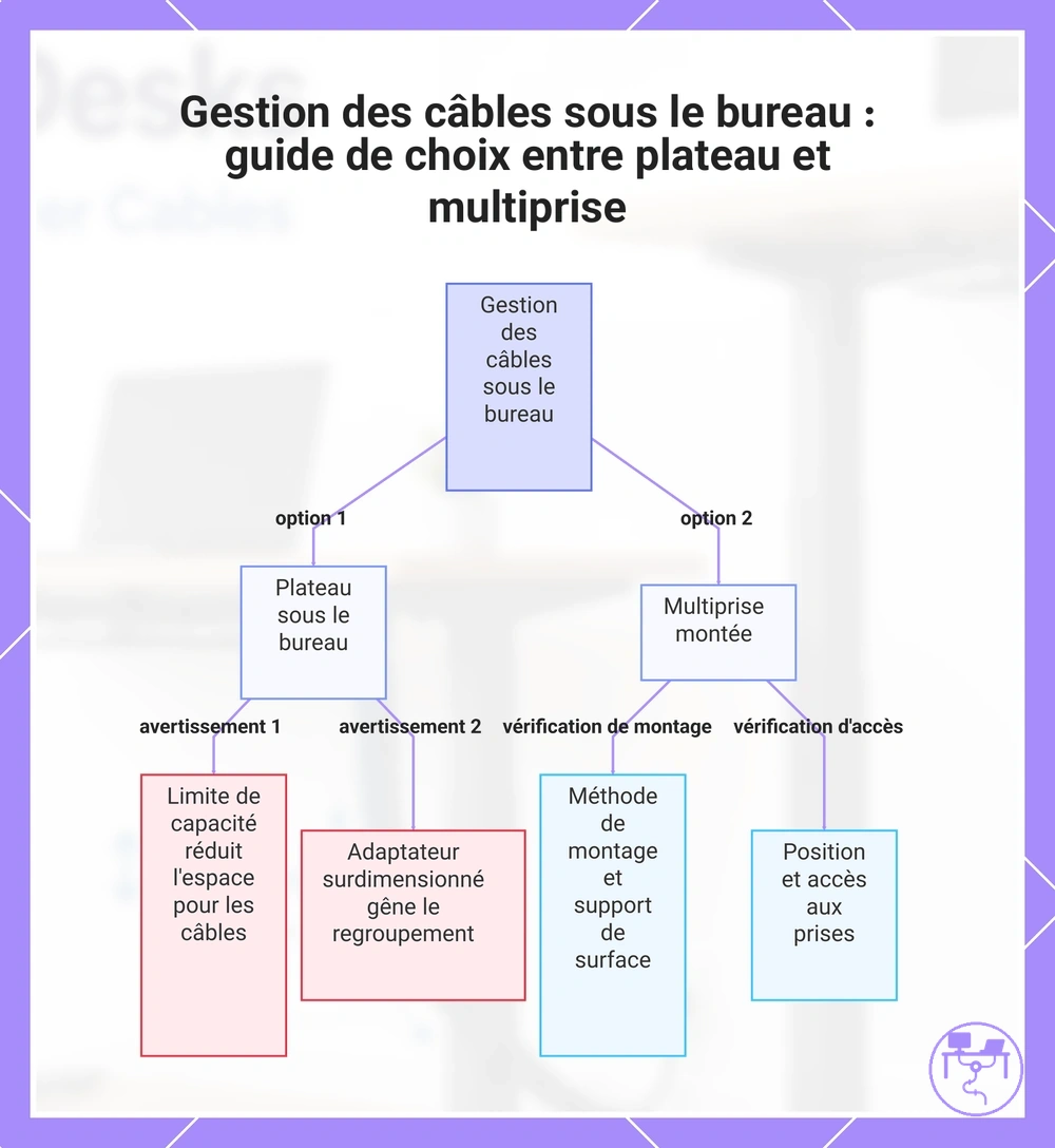 Gestion des câbles sous le bureau : guide de choix entre plateau et multiprise