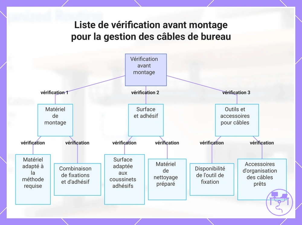Liste de vérification avant montage pour la gestion des câbles de bureau